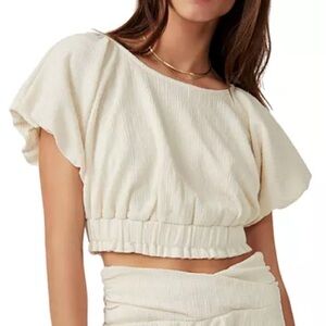 Free People Tovah Cropped Top Boho Open Back Blouse - Size Small
